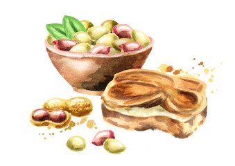 Peanut butter, hand drawn watercolor
