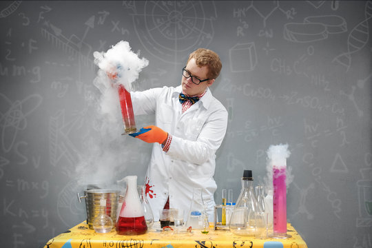 Professor in the lab conducting chemical experiments
