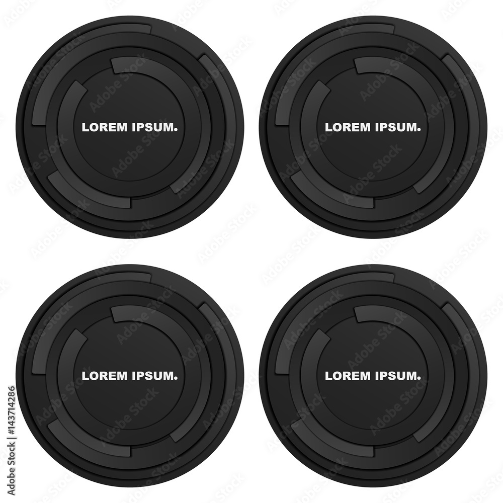 Aufkleber black circle banner on a white background with stripes on top casting a shadow. design for a website