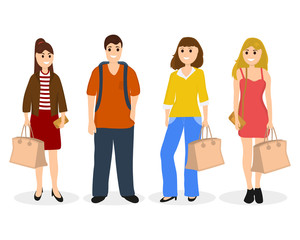 Obraz premium Man and three women with bags and backpack