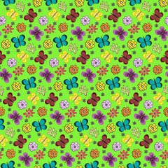 Colorful butterflies and flowers pattern