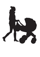 Fototapeta na wymiar Silhouette of mom walking with stroller vector