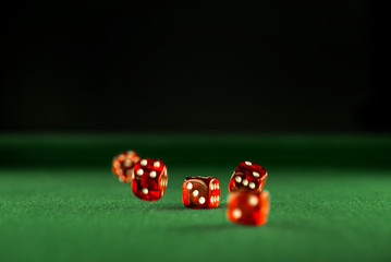 Casino concept dice in montion, poker chips