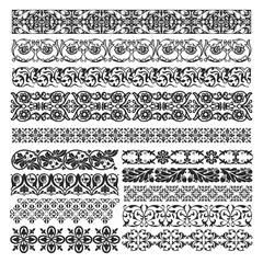 Set of floral vector borders, isolated on white background.