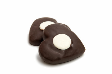 Cookie heart in chocolate isolated