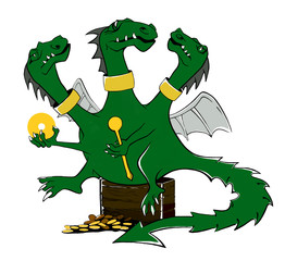 Drawing a cartoon of a green dragon. Illustration.