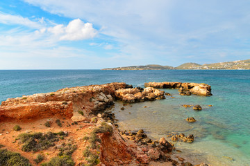 A view of beautiful Parikia bay with turquoise sea water, Paros island, Greece.