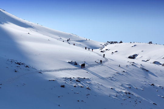 Drolma La Pass on the road around Kailash in Tibet, China