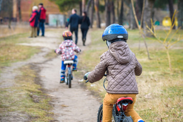 Fototapeta premium Family in the park on bicycles
