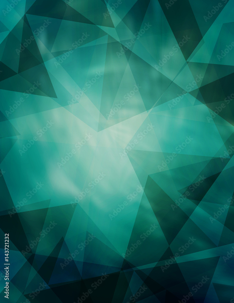 Poster Abstract teal background with dark triangles. Vector graphic pattern