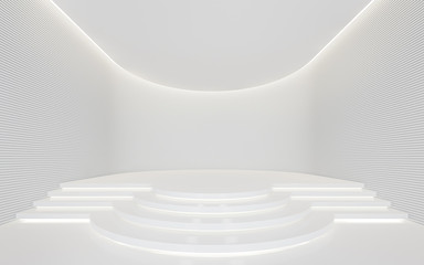 Empty white room modern space interior 3d rendering image.A blank wall with pure white. Decorate wall with horizon line pattern and hidden light