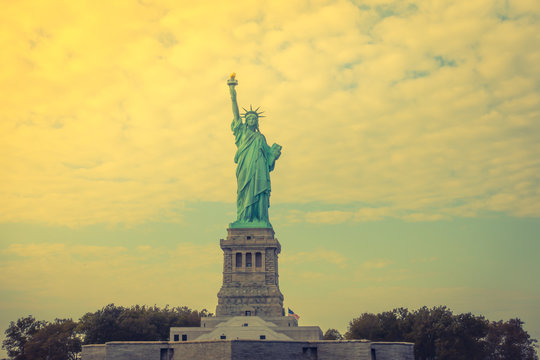 Statue of Liberty, New York City , USA .  ( Filtered image processed vintage effect. )