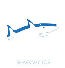 Shark minimal vector illustration, monochrome blue drawing, positive negative silhouette