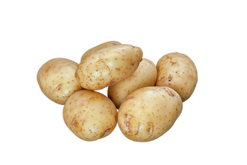 new potatoes ripe round group lying on a white background isolate
