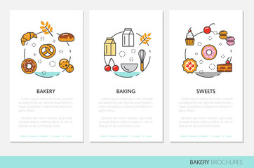 Bakery and Desserts Business Brochure Template with Thin Line Vector Icons