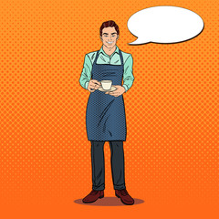 Smiling Barista Cafe Making Coffee. Pop Art retro vector illustration
