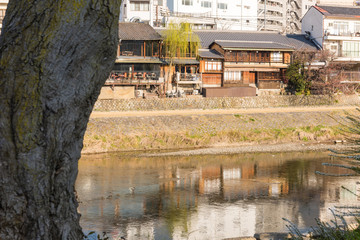 Fototapeta na wymiar Kamo river view - Kyoto Japan