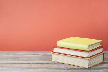 Stack of books . Education background. Back to school. Copy space for text
