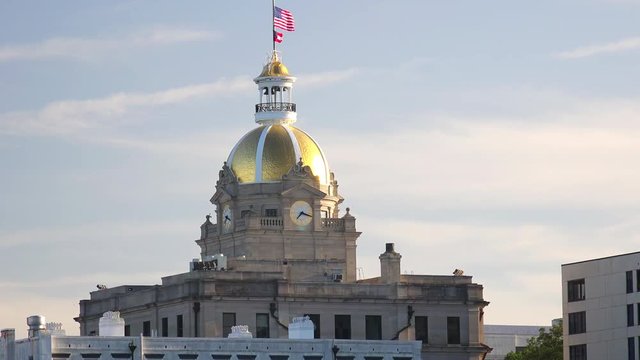 Gold dome of Savannah, Georgia atop of City Hall building