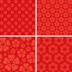 Seamless floral patterns on red background