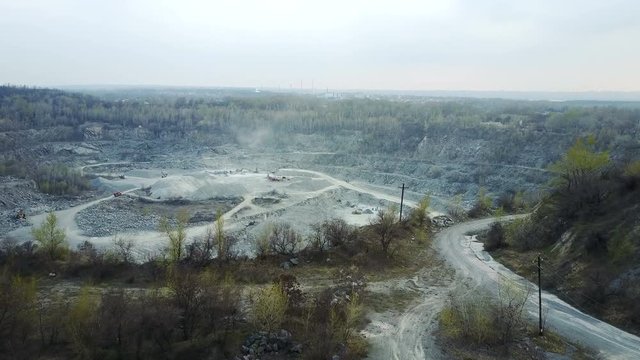 Flying over a stone quarry