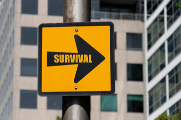 Directional sign with conceptual message SURVIVAL
