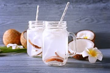 Beautiful composition with coconut water on table © Africa Studio