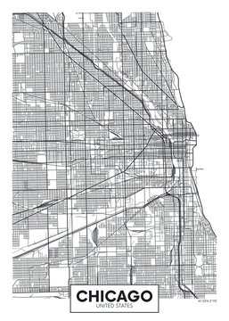 Vector poster map city Chicago