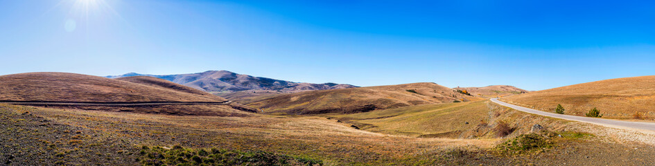 Landscape panorama of peaceful and pastoral meadows and hills - Mount Zlatibor, Serbia