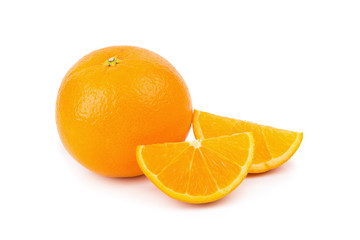 Ripe oranges isolated on white background. Orange in a cut