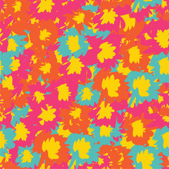 vector seamless pattern with tropical flowers. Detailed colorful graphic botanical elements