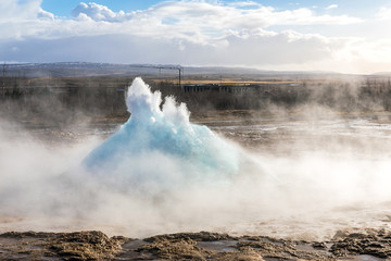 strokkur geysir hot spring Eruption in golden circle  Iceland.