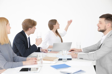 Fototapeta premium Business trainer giving presentation to group of people