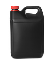 Black plastic jerrycan on white background