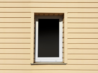 Modern single window on planks wall background