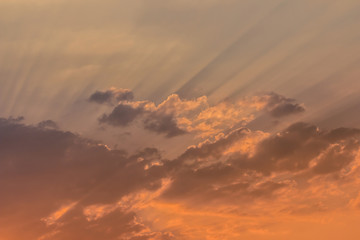 Colorful dramatic sky with cloud at sunset.Sky with sun background