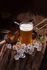 Draft beer in glass jars in home pub hotel or restaurant. Still life