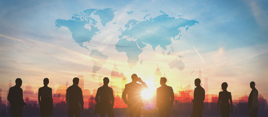 World Business people team silhouettes