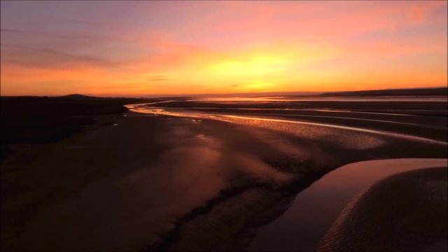 Very low tide on the Loughor estuary at Crofty on the northern side of the Gower peninsula, Swansea, South Wales
