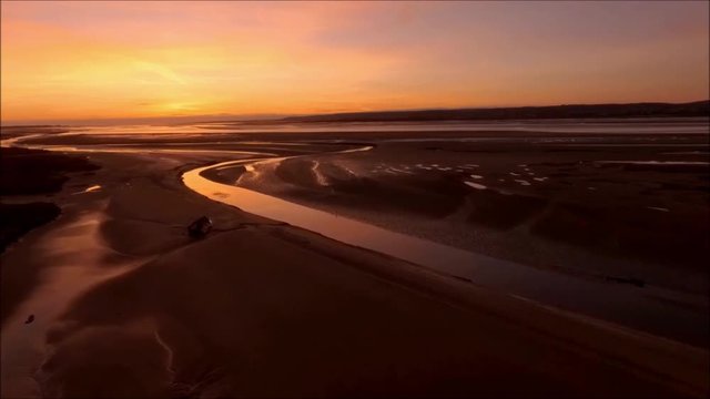 Very low tide on the Loughor estuary at Crofty on the northern side of the Gower peninsula, Swansea, South Wales
