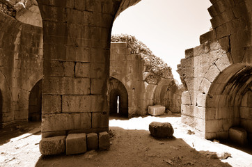 Ancient ruins. Sepia