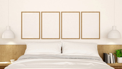 White bedroom with frame clean design - 3d Rendering