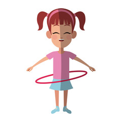 happy girl with hula hoop, cartoon icon over white background. colorful design. vector illustration