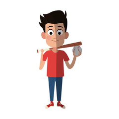 boy with baseball bat and ball, cartoon icon over white background. colorful design. vector illustration