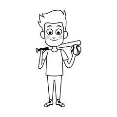 boy with baseball bat and ball, cartoon icon over white background. colorful design. vector illustration