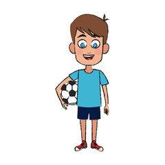 boy holding a soccer ball,  cartoon icon over white background. colorful design. vector illustration