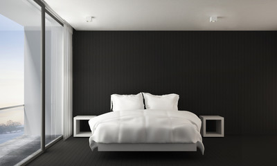 New 3d rendering model scene of white bed and black wall empty room interior design 