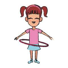 girl with hula hoop, cartoon icon over white background. vector illustration