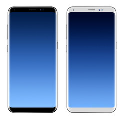 Black Smartphone & White Smartphone with Curved edge Design isolated on white background