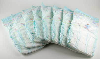 Baby diapers on a white background